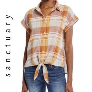 Sanctuary tie front plaid blouse S